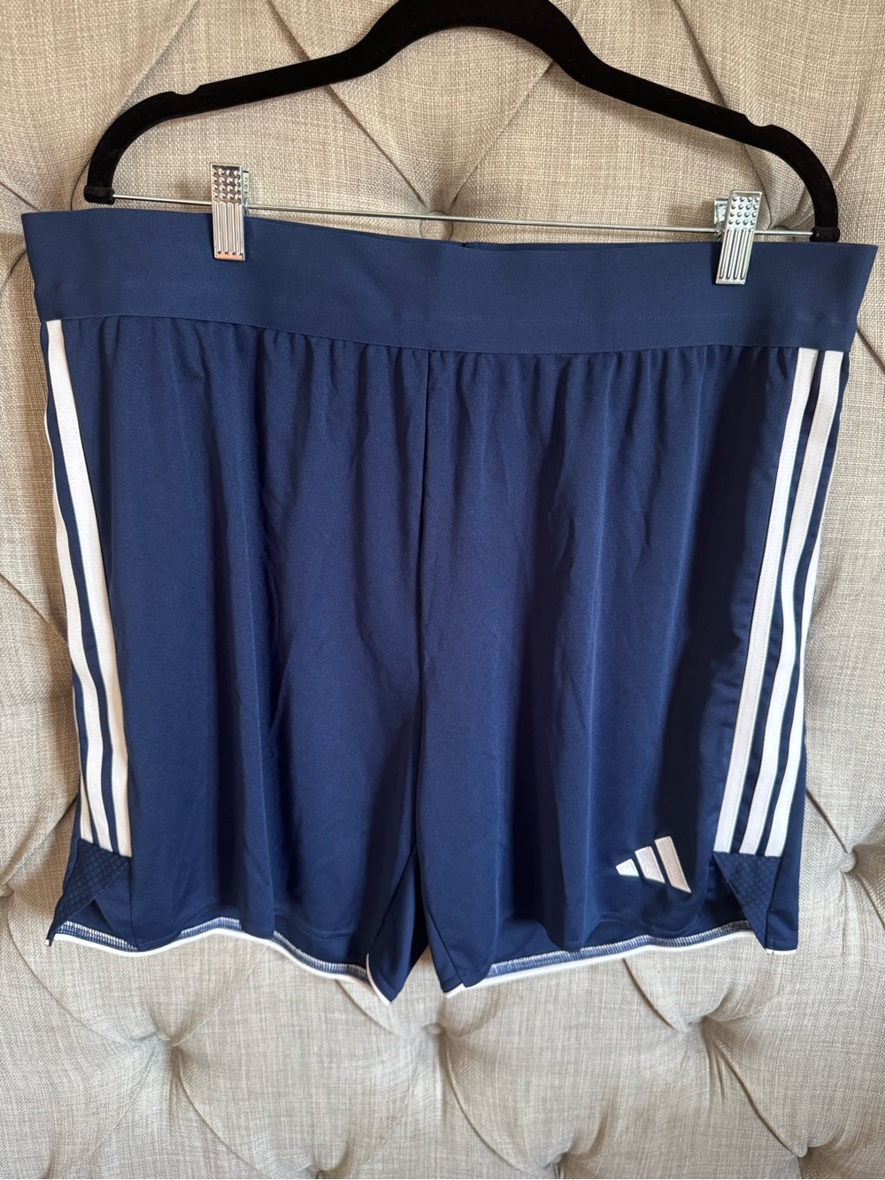 adidas Women's Navy Athletic Shorts with White Stripes
